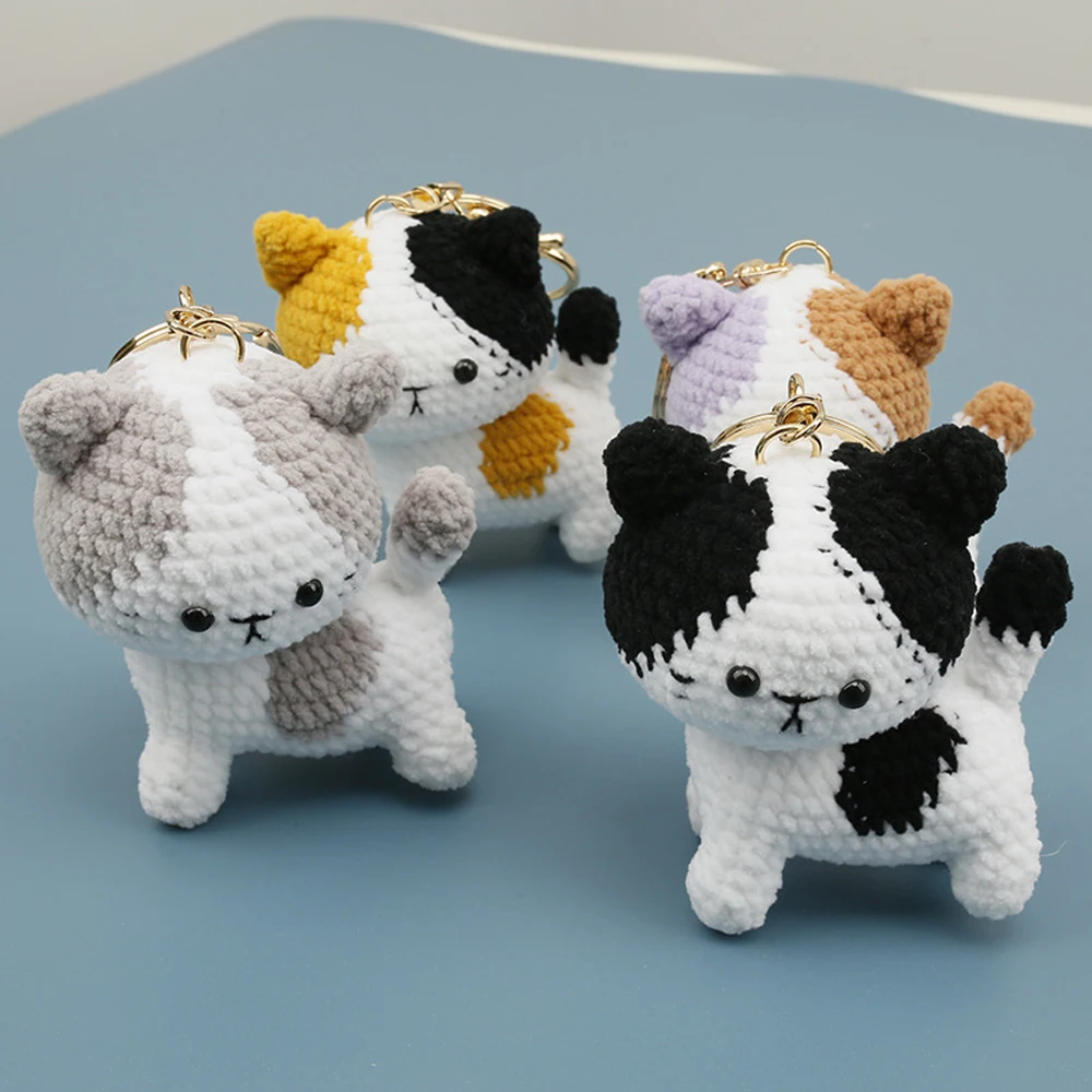 Niedlicher Gehäkelter Katzen-Anhänger Handgefertigter Gewebter Katzen-Schlüsselanhänger Gestrickter Cartoon-Tier-Rucksackanhänger Liebevolles Geschenk – Detail 2