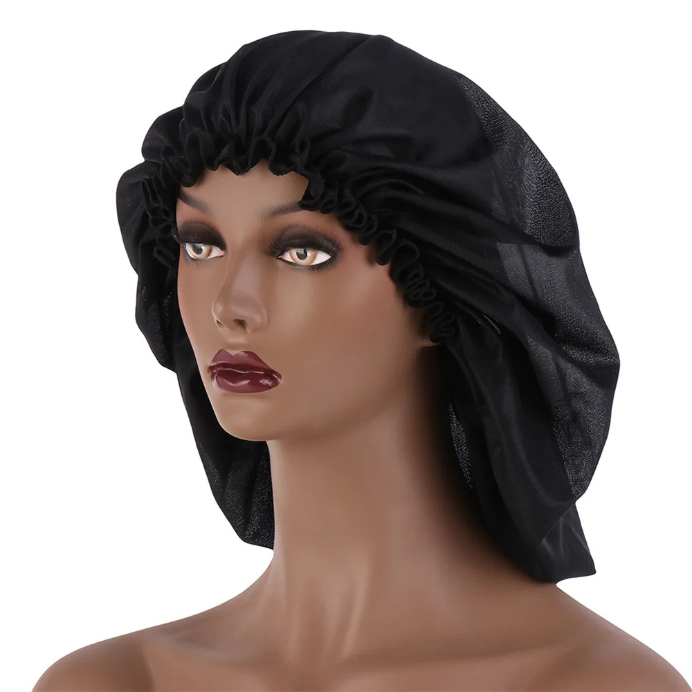 หมวกผ้าไหมซาตินขนาดใหญ่พิเศษสำหรับผมผ้าคาดศรีษะแบบยืดได้หมวกคลุมหัวสำหรับผู้หญิงหมวกสำหรับใส่ตอนกลางคืนหมวกใส่นอนใบใหญ่ผ้าพันหัวดูแลเส้นผมยาว
