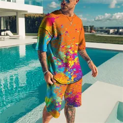 Nuovi pantaloncini da spiaggia da uomo alla moda Set divertente t-shirt a maniche corte con stampa Graffiti 3D + pantaloncini 2 pezzi Set tuta estiva oversize