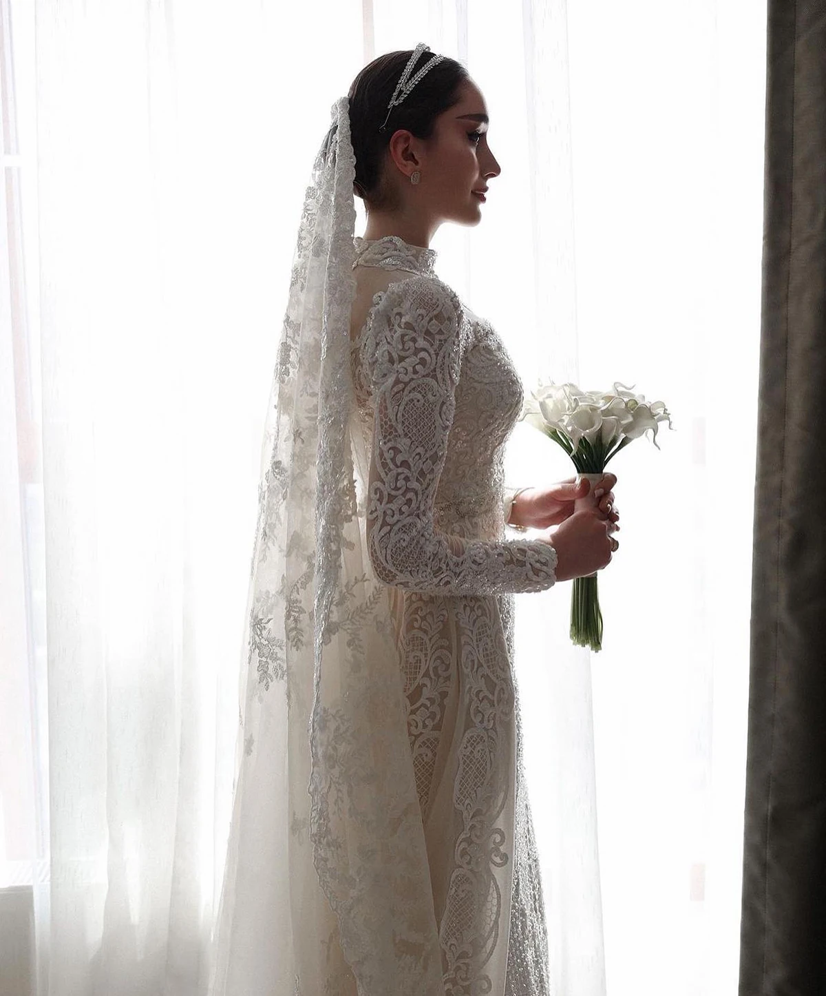 Vestidos de novia de sirena Mangas largas Cuello alto Nuevos vestidos Apliques Volantes Cuentas Vestidos de novia Vestina De Novia Tamaño personalizado