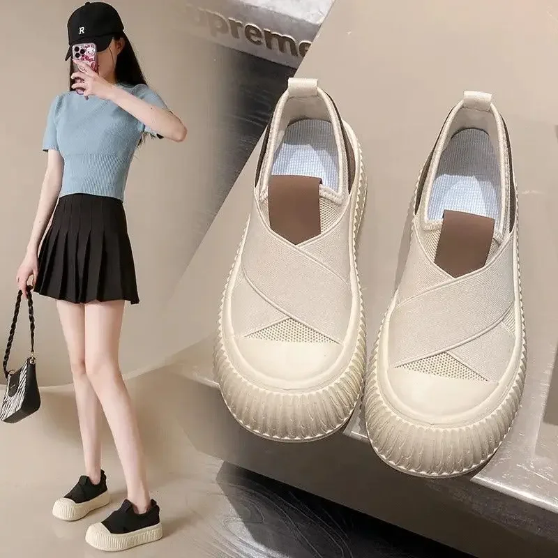 Women's Shoes 35-43 Wide Thick Bottom Canva Shoes One Step Flat Bottom Plate Thin Biscuit 42