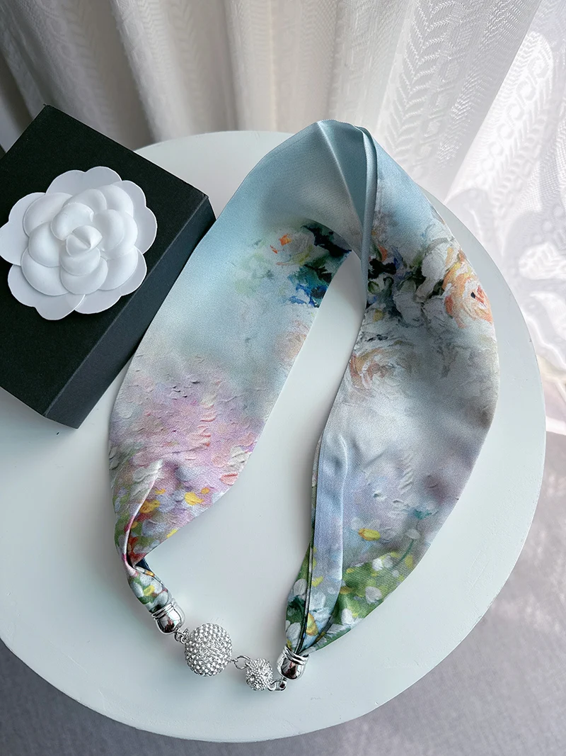 

Магнитный шарф с пряжкой в китайском стиле, женское новое ожерелье с шариком, шелковый шарф с магнитной застежкой, обертывания на шею, ожерелья, украшение для колец