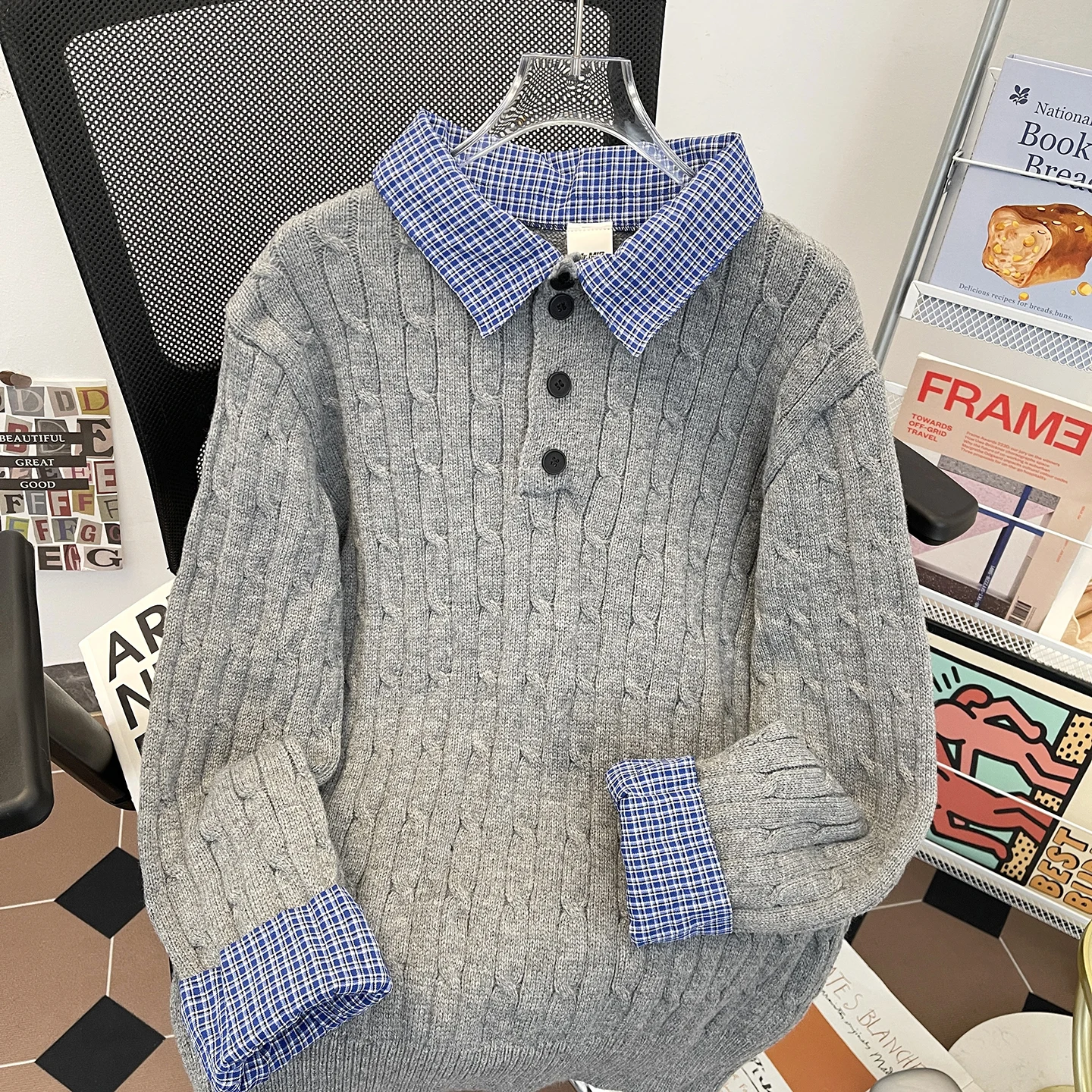 

Мужской вязаный длинный свитер свека в витой полоску в стиле пэчворк, повседневный слэ, средний вес, удобный крой, модный зимний топ