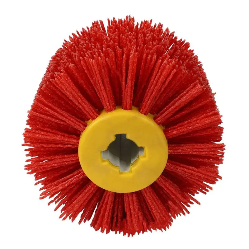 BAAJ-3X Red Abrasive Wire Drum Brushes Deburring Polishing Buffing Wheel For Furniture Wood Angle Grinder Adapter