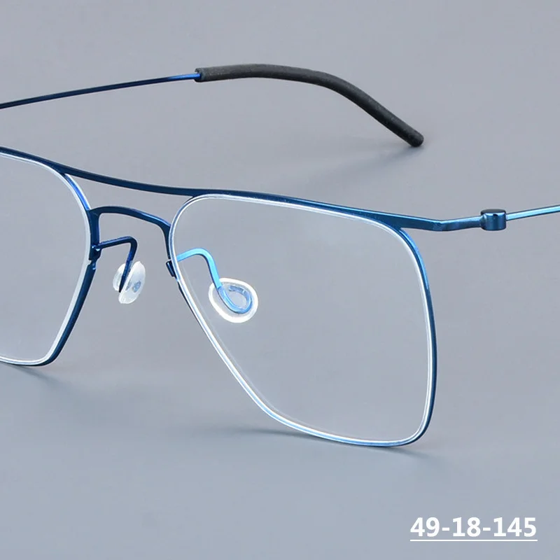 

Pure Titanium Ultralight Pilot Double Beam Glasses Frame Men Screwless Literary Eyeglasses 5502 Danmark Designer Blue Spectacles