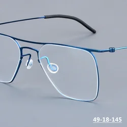 Pure Titanium Ultralight Pilot Double Beam Glasses Frame Men Screwless Literary Eyeglasses 5502 Danmark Designer Blue Spectacles