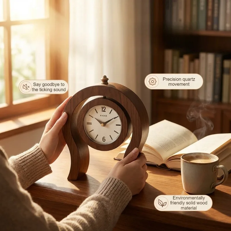 Wooden Table Clock Nordic Arch Shape Ornament Desk Clock Minimalist Silent Quartz Desktop Clocks Bedroom Home Decor Table Watch
