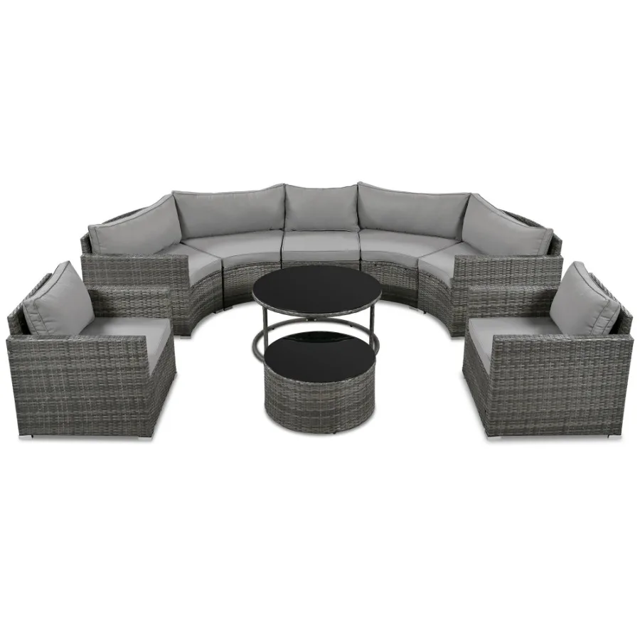 

GO 9Pieces Outdoor Halfmoon Patio Sofa Set Round Sofa Set Modern Style Sofa Gray Wicker