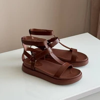 BeauToday Summer Gladiator Sandals Women Calfskin Leather Open Toe T-bar Strap Hook & Loop  Summer Ladies Shoes Handmade 07130 - Image 2