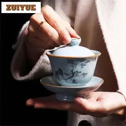 180ml Vintage Kiln Tea Bowl Lid Saucer Set Ceramic Gaiwan Master Porcelain Tea Tureen Drinkware Container Teaware Teapot