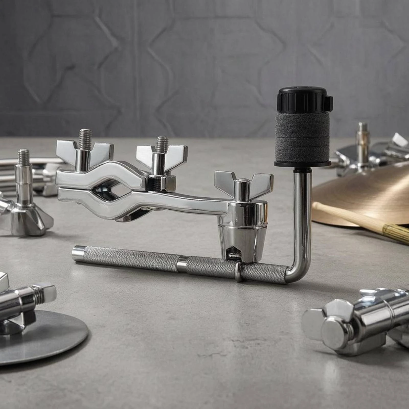 Cymbal Extension Clamp Chrome Finish Cymbal Extension Mount Drum Kit Clamp Arm Padded Contact Adjustable