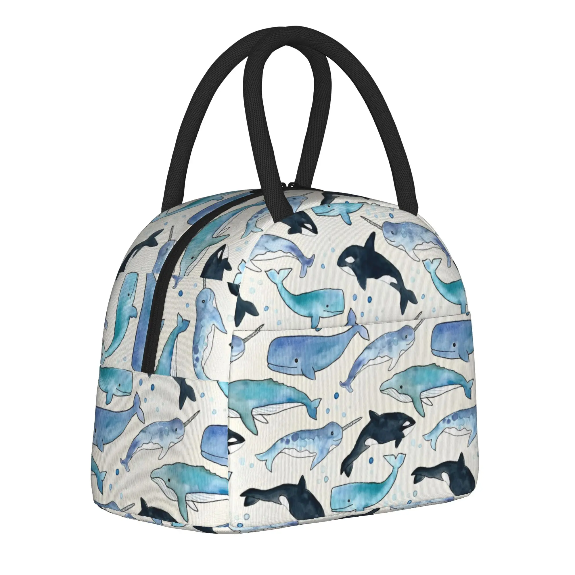 Whales, Orcas & Narwhals Insulated Lunch Bag Thermal Bag Reusable,Lunch Container Starry Whale Sharks Portable Tote Lunch Box