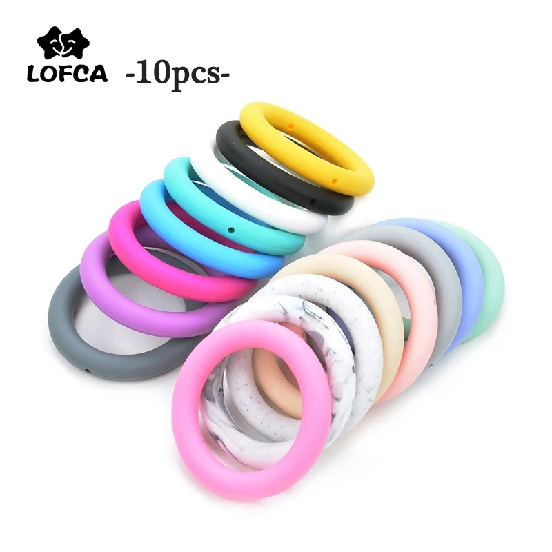 LOFCA 10Pcs 65Mm Bulat Teething Ring Makanan Bayi Manik Silikon Bebas BPA Gratis Silicone Teether DIY Kalung liontin Aksesori