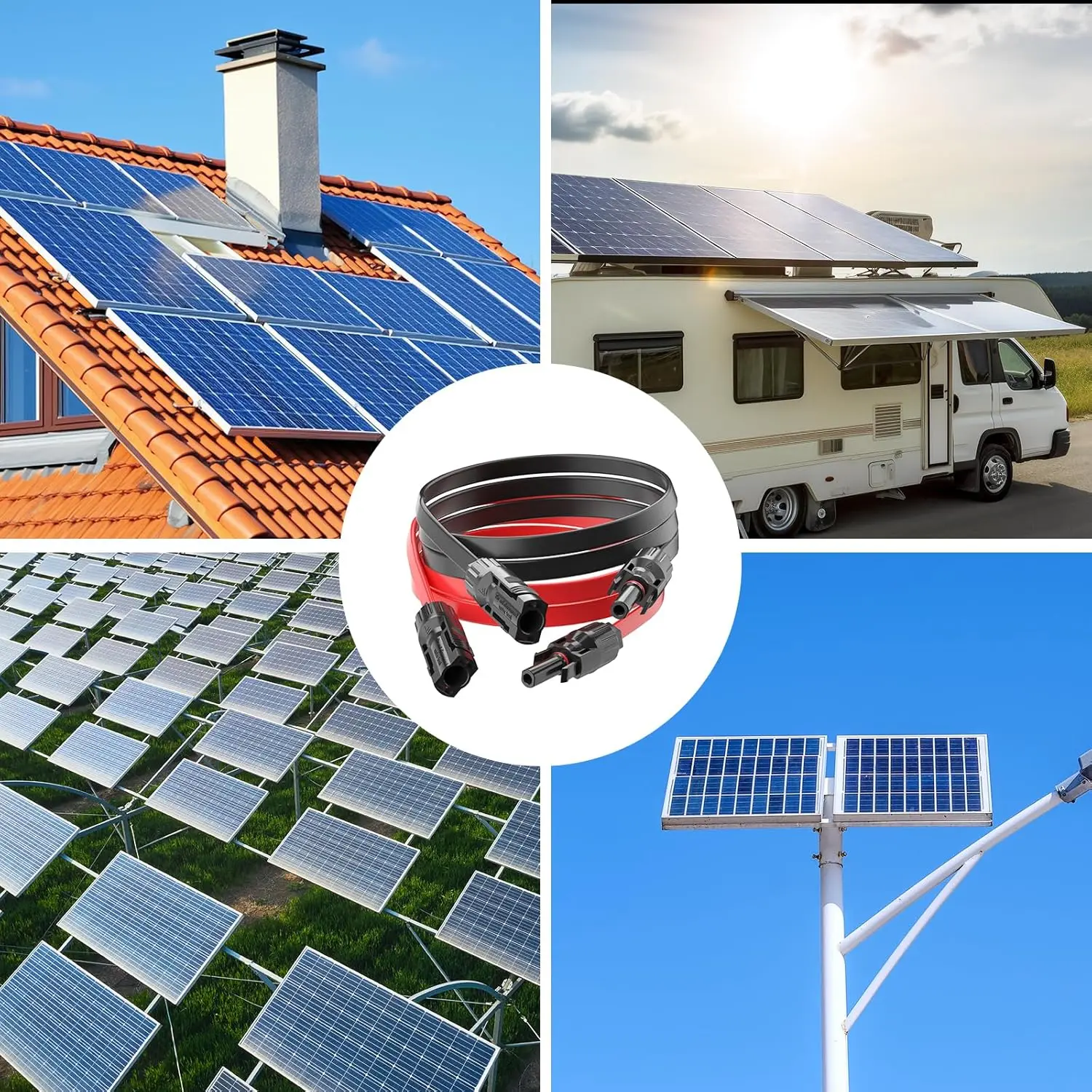 JMUYTOP 10AWG Solar Panel Extension Cable 6mm2 Flat 1.37ft Solar Photovoltaic Cord 1500V Balcony Solar Extension Wire For Jakery