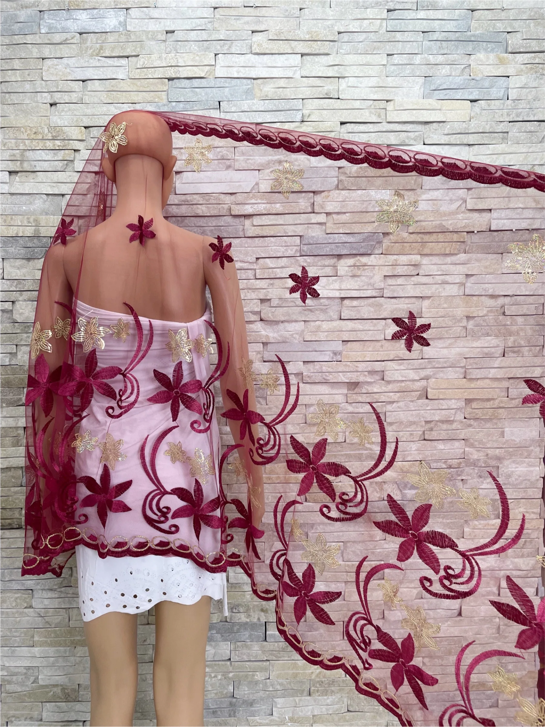 2022 Good Quality African Autumn Hijab For Women Muslim Net Scarf Dubai Sequins Embroidery Fashion Wraps American Islam