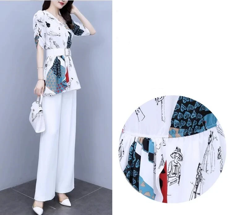 new spring summer office lady fashion casual plus size brand female women girls short sleeve chiffon shirt pants sets suits