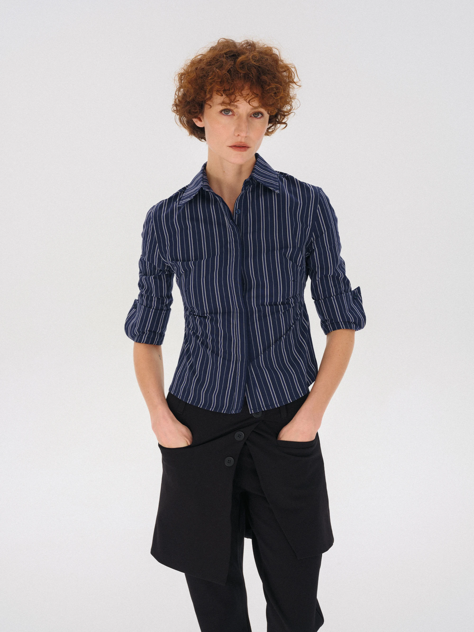 

Женская рубашка Costustoot Slim Fit в полоску со скрытыми пуговицами, дышащая, из хлопка, для делового повседневного стиля, укороченная