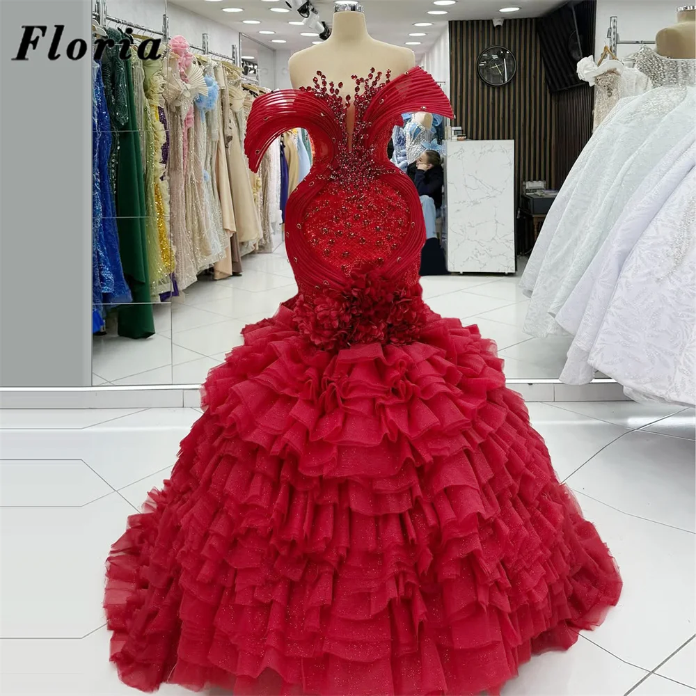 

Burgundy Ruched Off Shoulder Prom Dresses Elegant Dubai Tiered Skirt Wedding Party Gows 2026 Beading Evening Dress Robes Du Soir