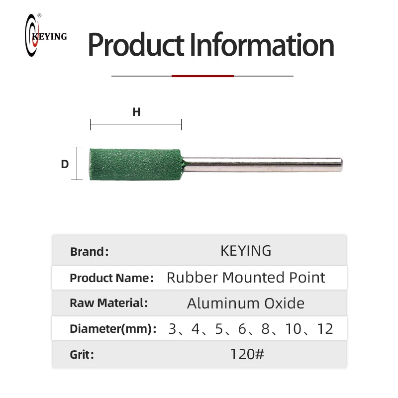 10PCS Rubber Mounted Point 3mm Shank Abrasive Grinding Head 120 Grit for Mould Finish Polish Die Grinder Rotary Polishing Tools