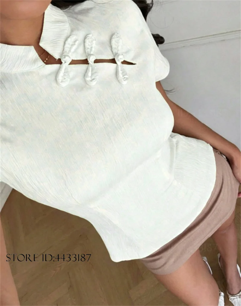 Traditional Frog Buttons Retro Shirt Women Qipao Top Vintage Oriental Cheongsam Blouse Trendy Summer Short Sleeve Slim Fit Top