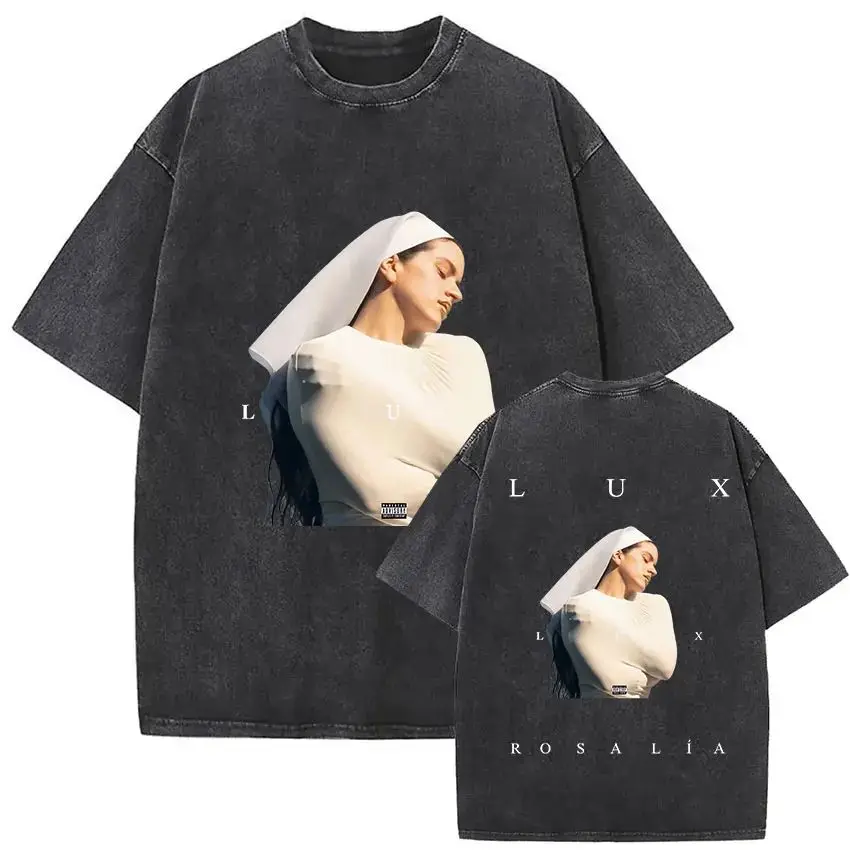 Harajuku Vintage Washed Rosalia Lux Tour 2025 T-Shirt Unisex Ästhetisches Oversized Casual Streetwear Sommer Grafik-T-Shirt Kleidung