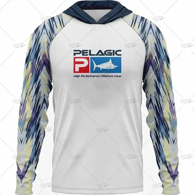 Camisas de pesca com capuz pelágico para homens, camiseta de manga comprida, hoodies respiráveis, proteção solar, roupas de pesca, upf 50