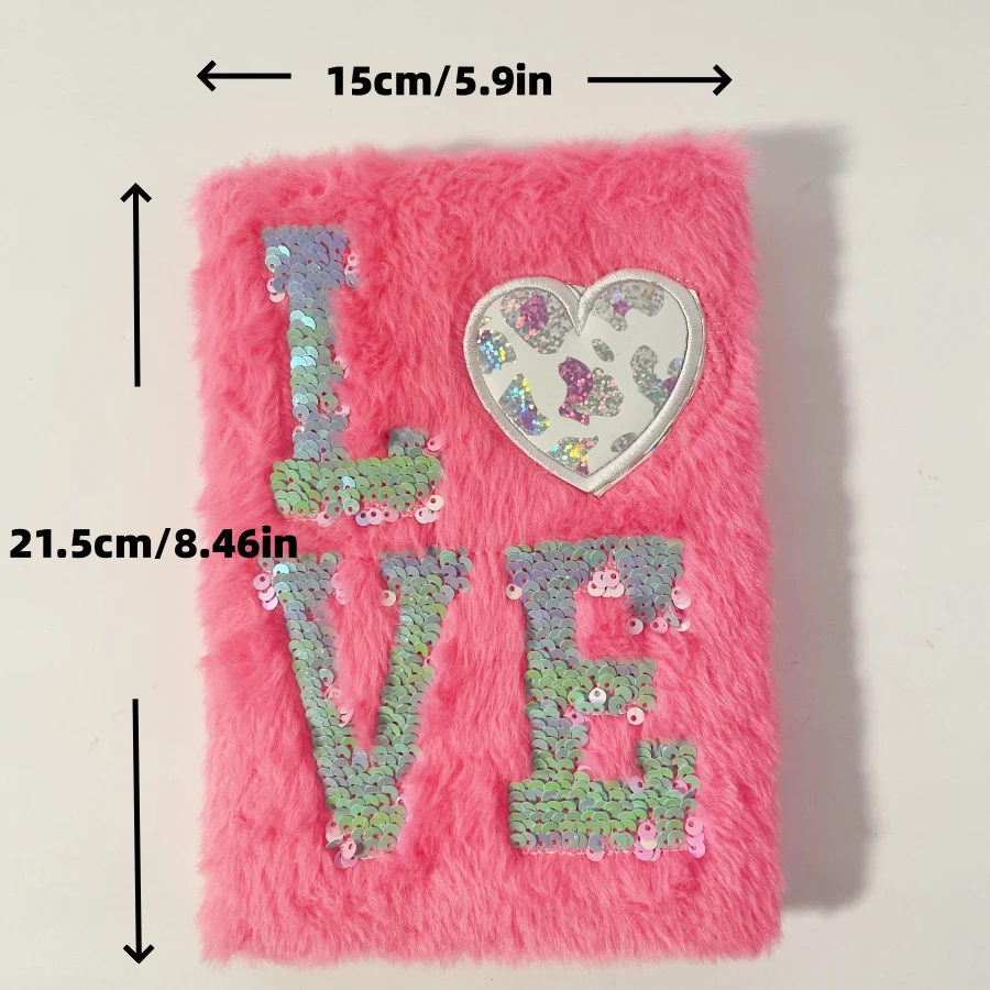 Cute LOVE Sequin Plush Notebook For Girls Hand Book Diary Book Planner for Kids Student School Sketchbook Stationery Gift