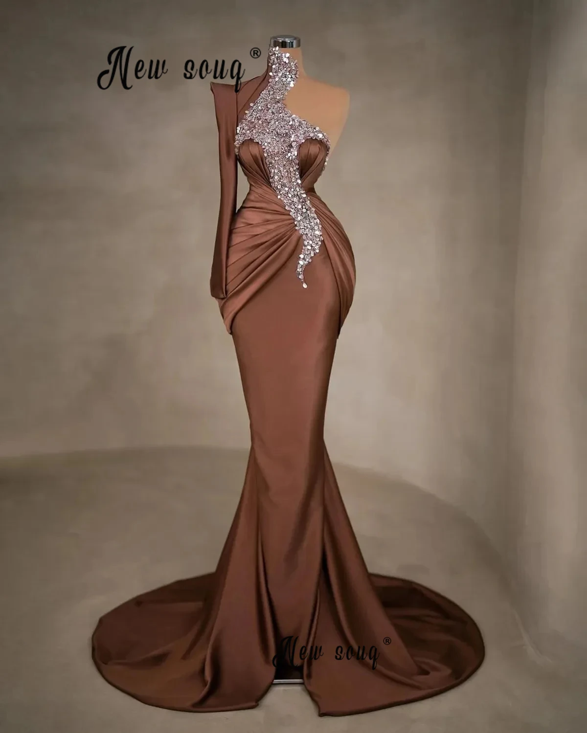 Aso Ebi Brown Prom Dresses Single Shoulder Black Girl Long Evening Dresses Women Special Occasion Dresses Wedding Party Dress