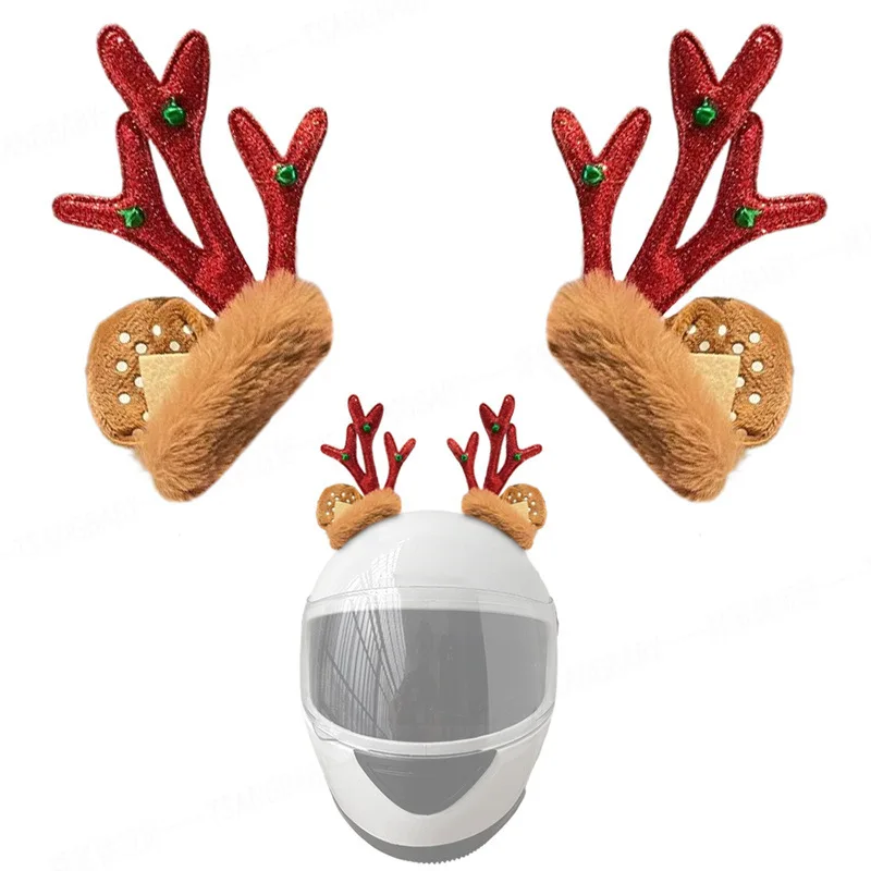 Detachable Christmas Fluffy Antler Helmet Ornaments Motorcycle Bicycle Helmet Ornaments Helmet Accessories A Pair Three Colors