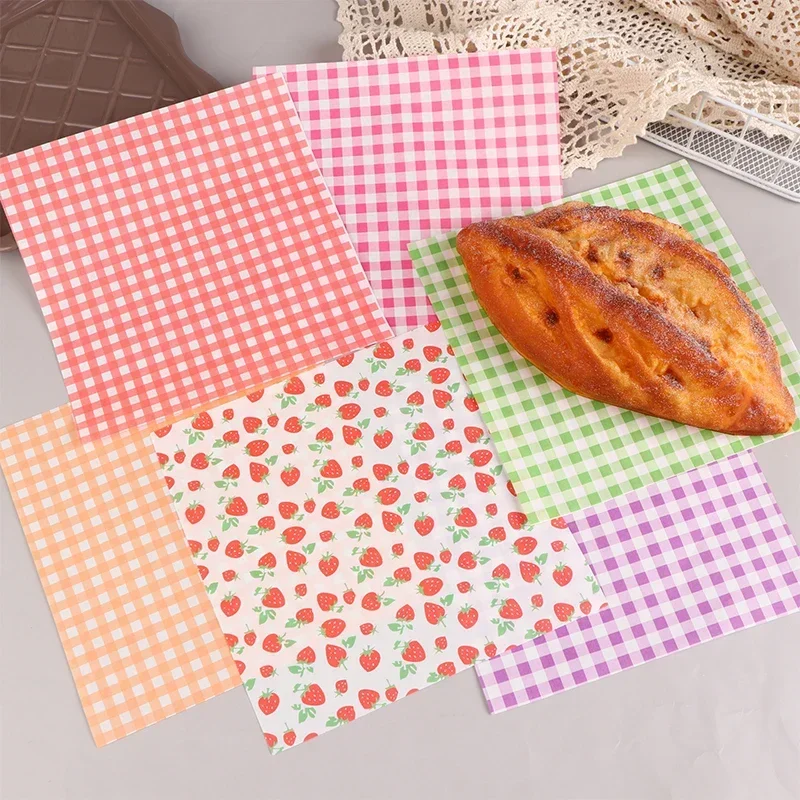 

100Pcs Greaseproof Paper Liners Sandwich Wrapping Paper 6 Styles Decor Wax Paper Sheets for BBQ Picnic Festival Party Fast Food