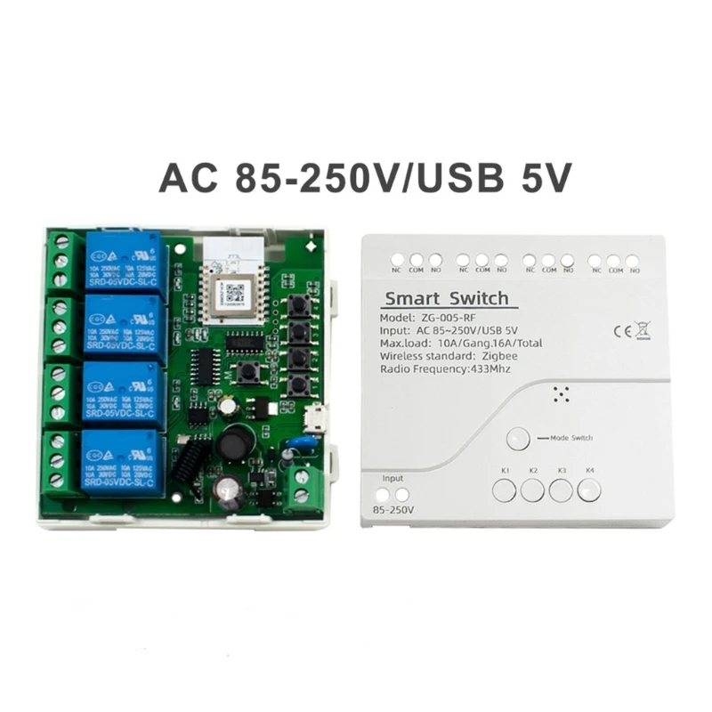 ZG-005-RF Zigbee3.0 Tuya Relay-Switch 4CH لوحة مفاتيح الإضاءة غطاء دعم التحكم الصوتي 433 ميجا هرتز دروبشيبينغ
