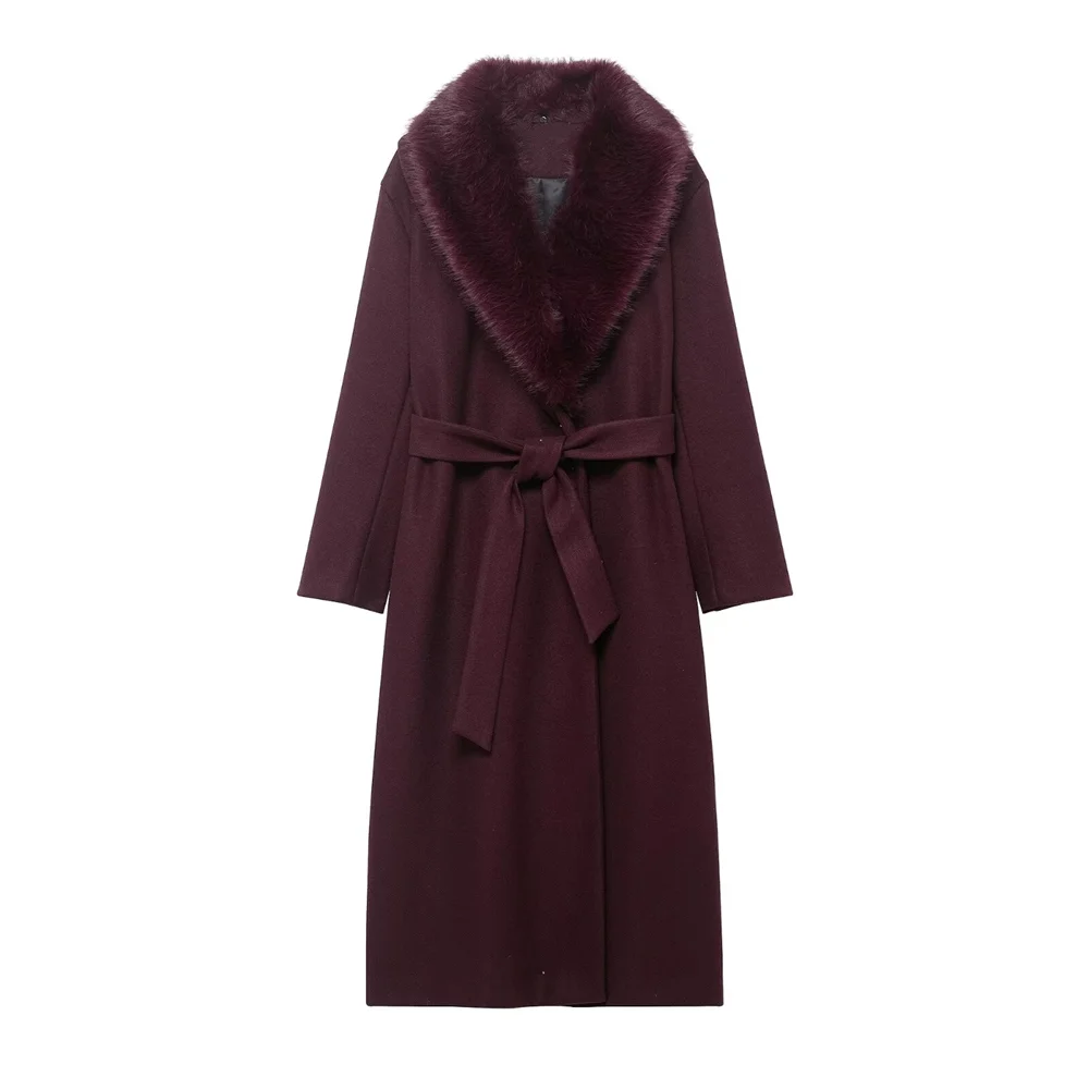 

2025 зимняя новая женская одежда в стиле ретро, повседневное темпераментное простое шерстяное пальто со съемным меховым воротником и длинными рукавами