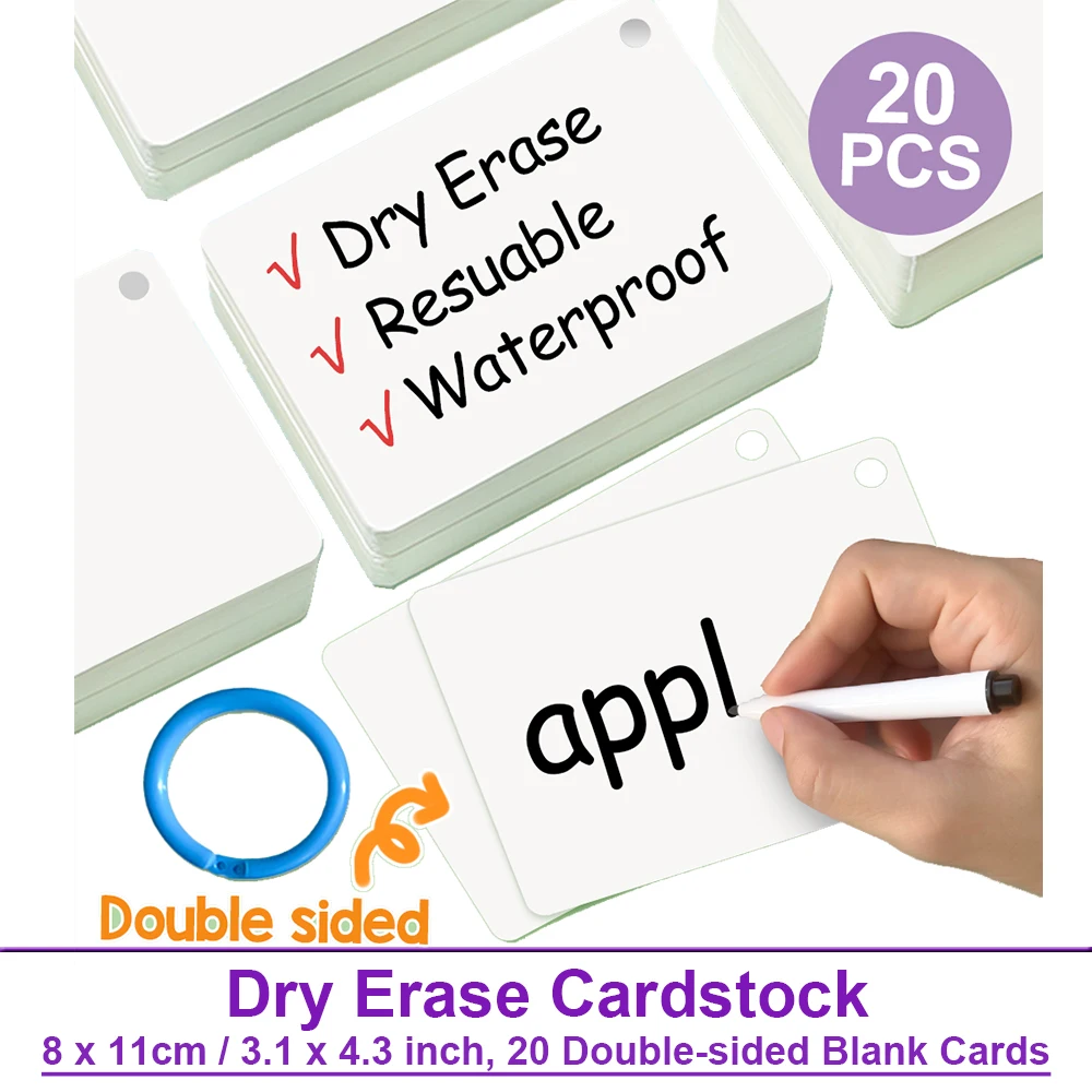 20Pcs Dry Erase Blank Card Reusable Playing Cards Board Game Cards Study Guide & Note Cards Word or Math Training Teaching Aids