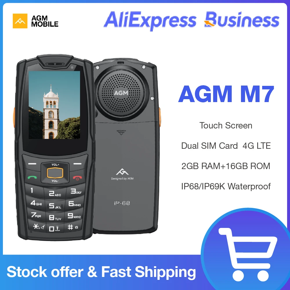 AGM M7 Android Feature Phone, pantalla táctil a prueba de agua, teléfono móvil de 2500mAh con teclado inglés y ruso, 2 + 16G Volte