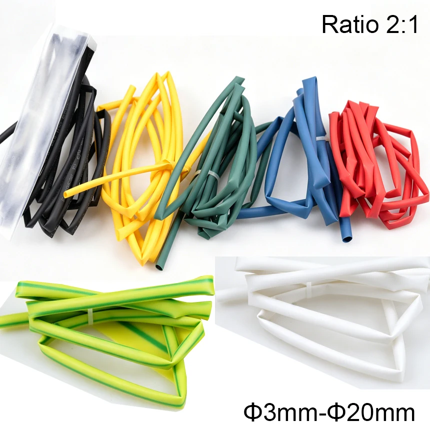 3/4/5/6/8/10/12/16/20/25mm 2:1 Ratio Electrical Cable Wire Insulation Heating Shrinkable Sleeve Tube Wrap Heat Shrink Tubing