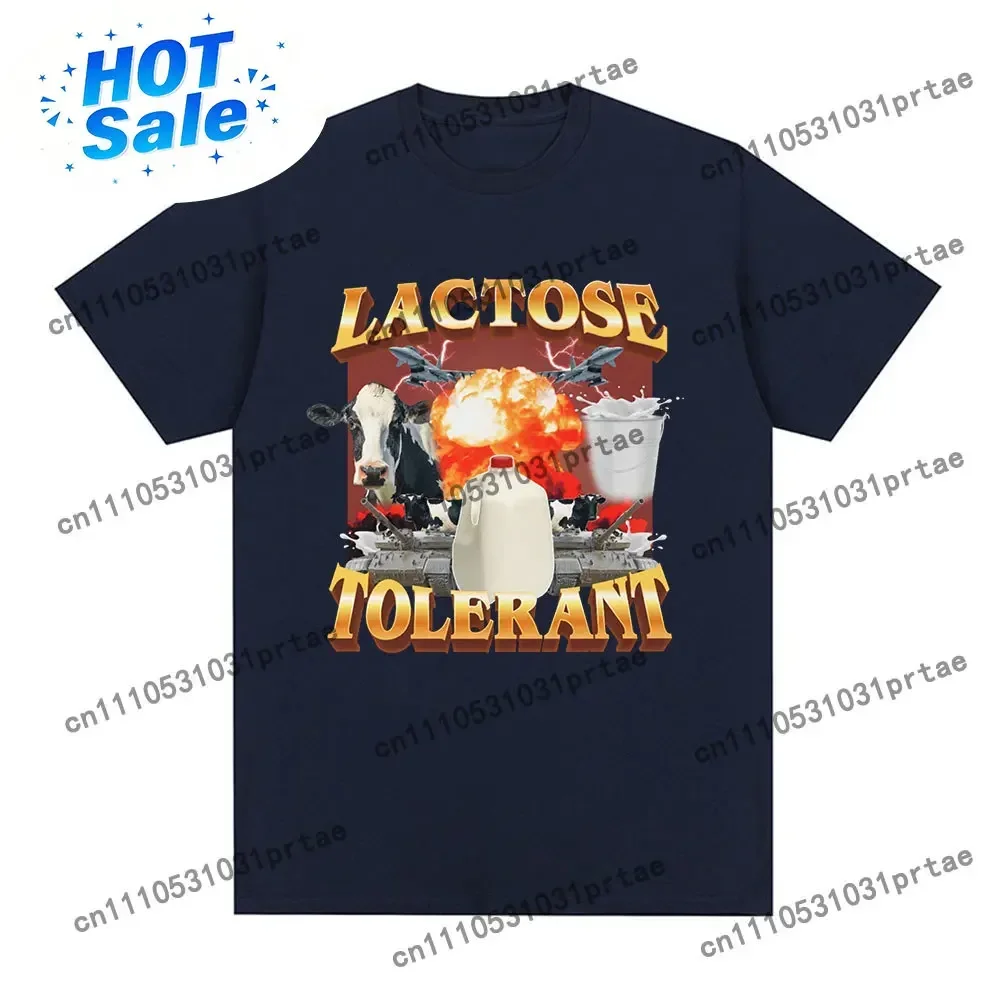 Lactose Tolerant Graphic Print T-Shirt Men's Vintage Fashion Short Sleeve T-shirts 100%  Casual Cozy Oversized T Shirts black