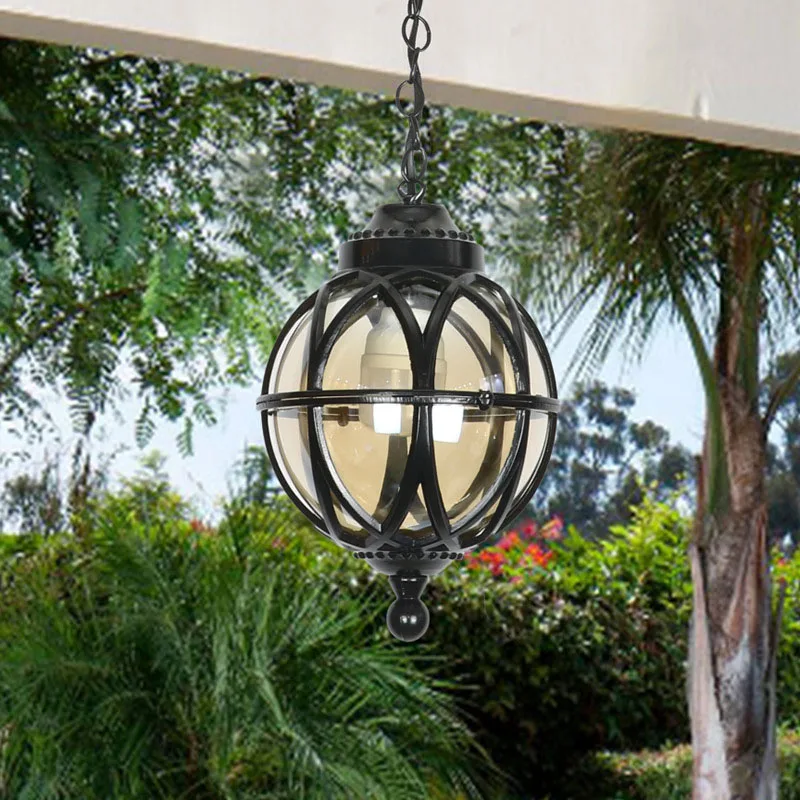 

Sphere Exterior Porch Hanging Lights Waterproof Pendant Lights Vintage Bronze Front Door Hanging Lantern Black Pendant Lighting