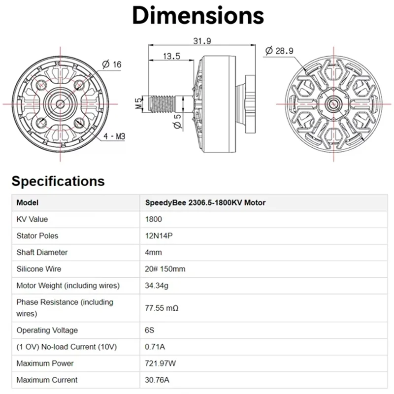 A30F-Per RC FPV 5 pollici Drone Master5 V2 Racing Freestyle Quadcopter Motore Brushless 1PCS 2306.5 1800KV Supporta 6S Lipo
