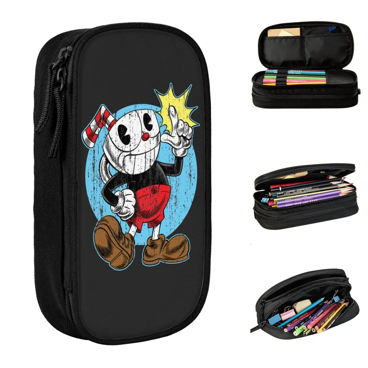 cuphead lapis case jogo mugman copo mouse dos desenhos animados gamer pencilcases caneta titular grande capacidade bolsa material escolar presente acessorios 01