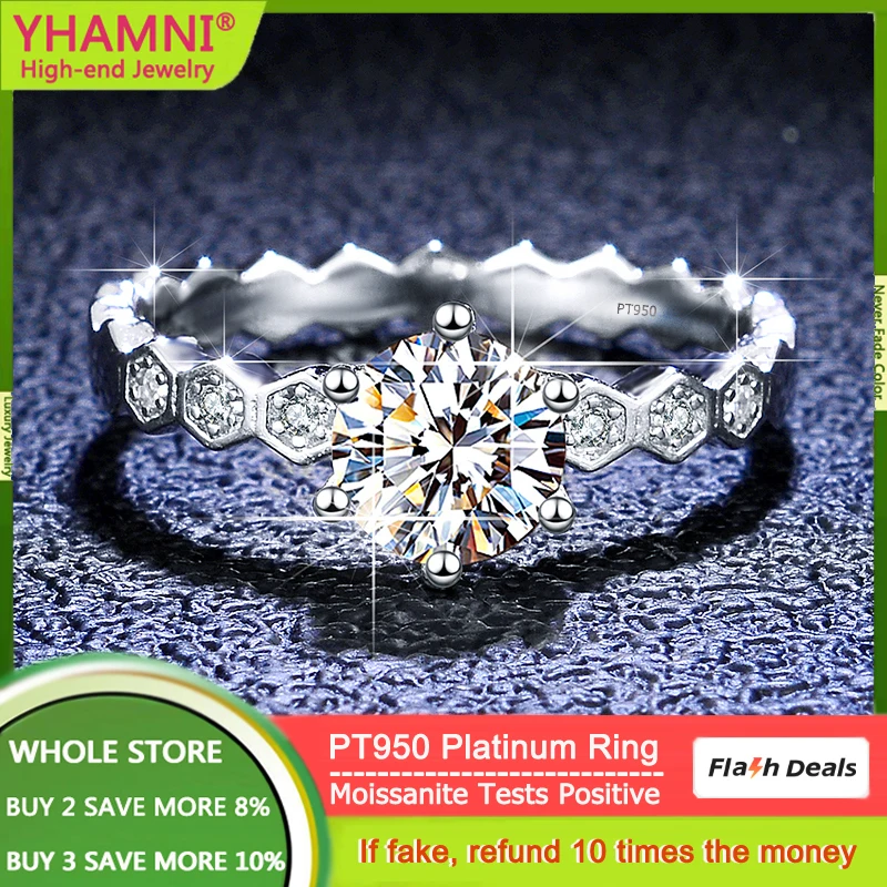 Luxury PT950 Platinum Ring New Vision Hive Design 1 Carat Moissanite Diamond Rings for Women Bride Eternity Jewelry Wedding Band