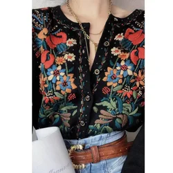 Black Ethnic Floral Embroidey Sweaters Cardigan For Women Jackets Vintage Long Sleeve Autumn Knitted Pulls Boho Ladies Outwear