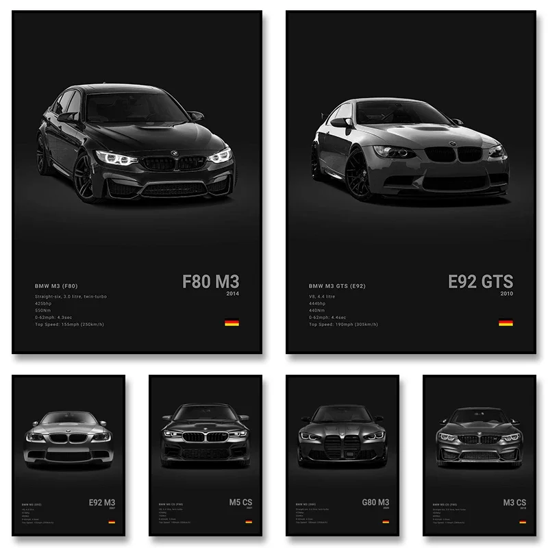 السيارات الشهيرة G80 M3 M4 حائط لوح رسم الفن طباعة ملصق E39 M5 M2 الديكور جدارية ديكور المنزل الحديث هدية عيد ميلاد غير المؤطرة