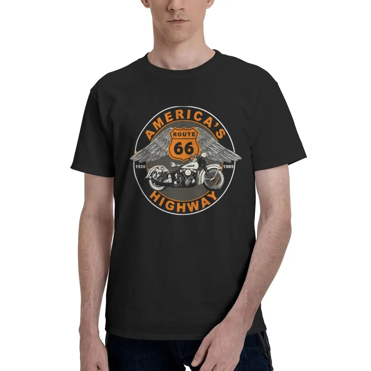 

Summer Men's T-shirt 1926 S Black O-Neck Cotton Americas Highway Route 66 Short Sleeve Man Tee Shirt Gift