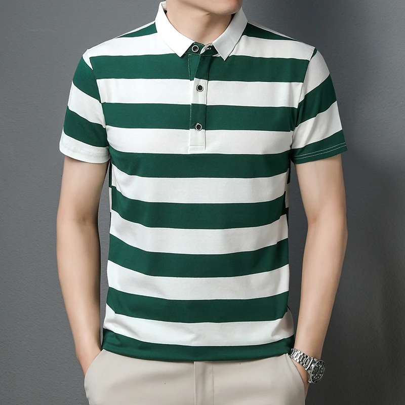 Polo Shirt Men Summer New High Quality Cotton Men's Short Sleeve Polo Shirt Splicing Stripes Mens Business Casual Polo Shirt T01