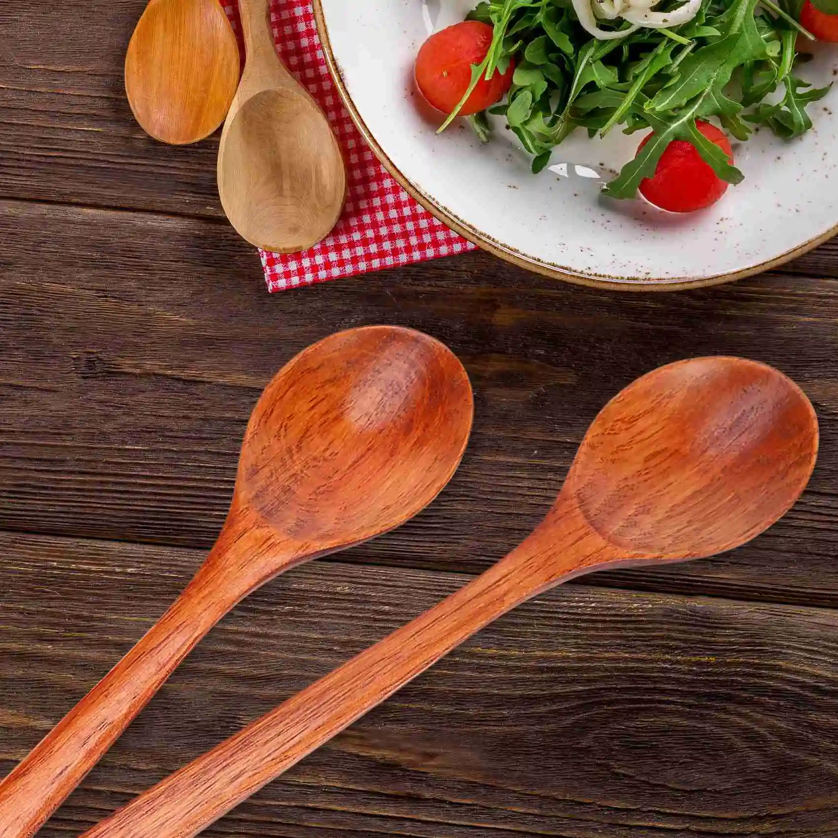 Cucharas de madera para sopa, utensilio de cocina de mango largo, 6 piezas