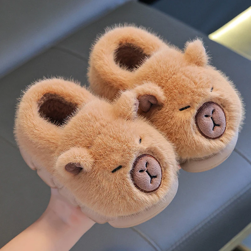 

Cute Capibara Children's Cotton Slippers 2025 Winter Warm Soft Bottom Parent-Child Slippers Anti-Slip Plush Indoor Slippers 24-4