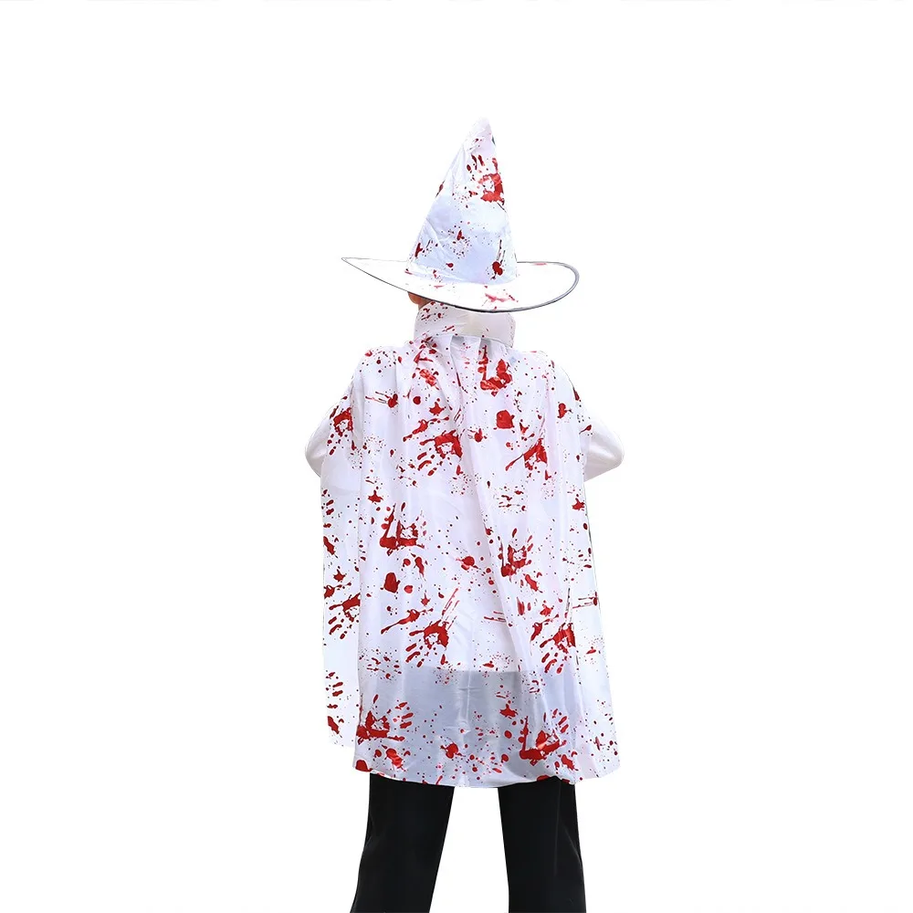 Blood Printed Witch Cloak Hat Set Cosplay Props Black Halloween Blood Costume Costume Accessories Masquerade Horror Cape