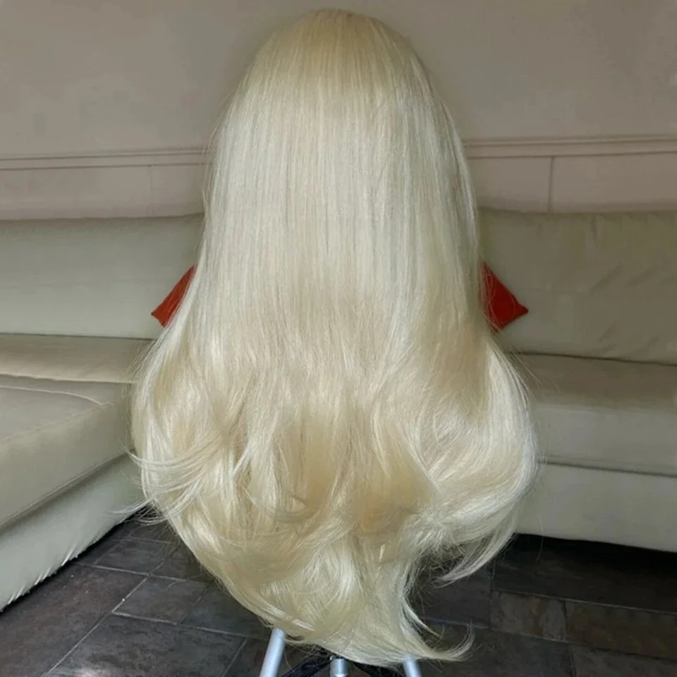 Peluca Frontal de encaje recto de hueso rubio 613, pelucas frontales de encaje sintético HD 13X4 para mujeres, cabello Futura, ropa diaria para fiesta y Navidad