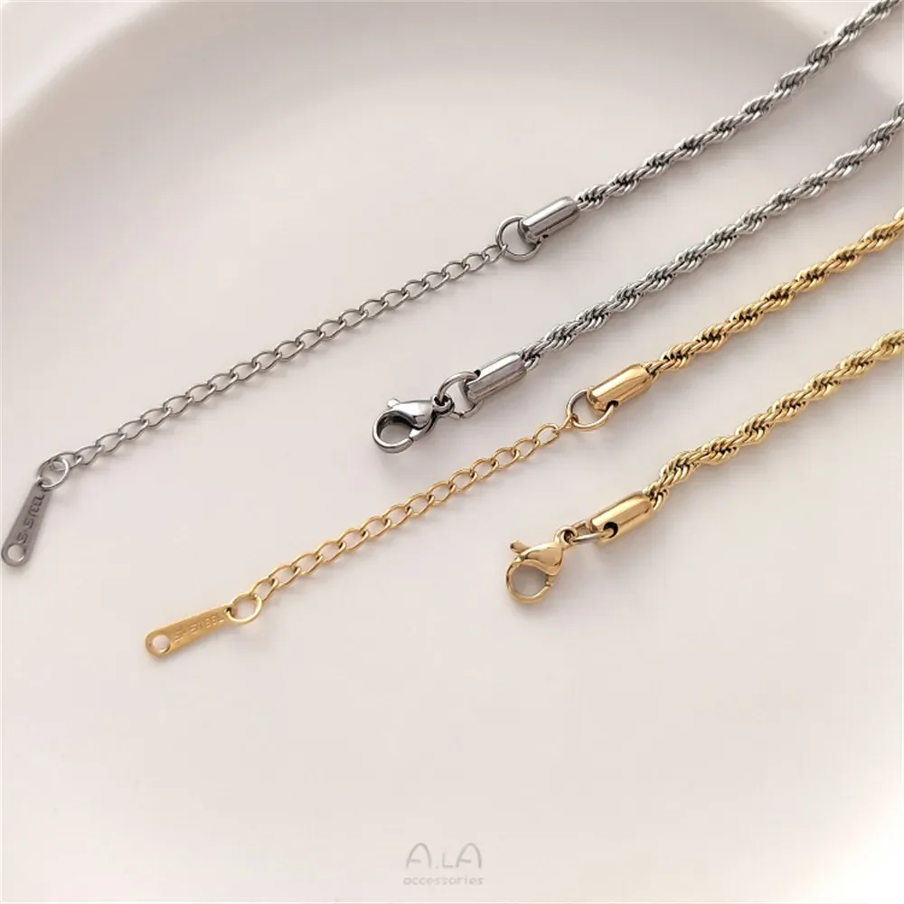 Titanium Steel Fried Dough Twists Necklace Blade Bracelet Rice Bead Collar Chain Handmade Minimal Plating 18K Gold