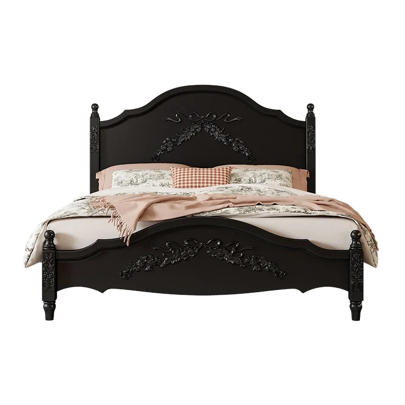 

Retro French bed black 1.5m 1.8m double bed modern simple American solid wood bed master bedroom